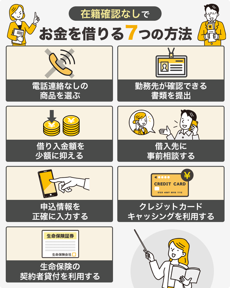 在籍確認なしでお金を借りる7つの方法