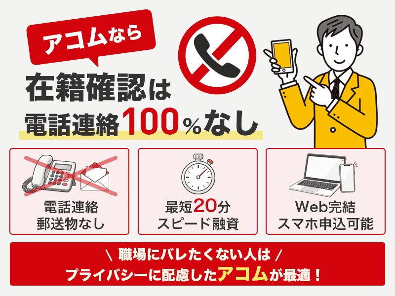 アコムの在籍確認100％なしを説明する画像